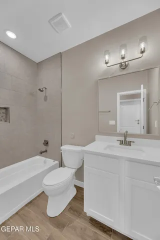 a bathroom with a bathtub