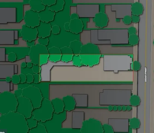 a view of a building with car parked