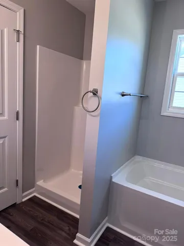 a bathroom with a tub and a shower