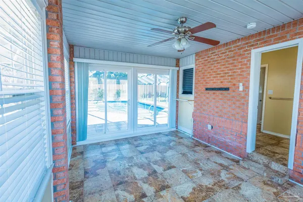 a view of a room with a window