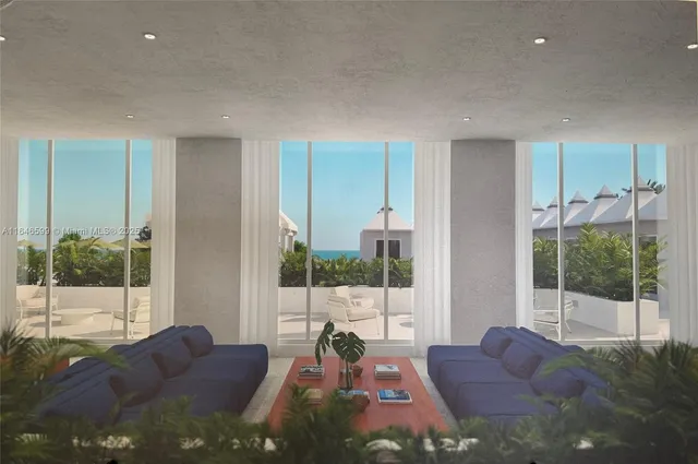 a front view of a building with lake view