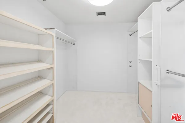 a view of an empty walk in closet