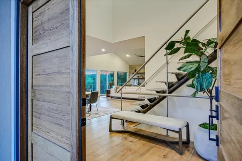 a view of entryway with wooden floor