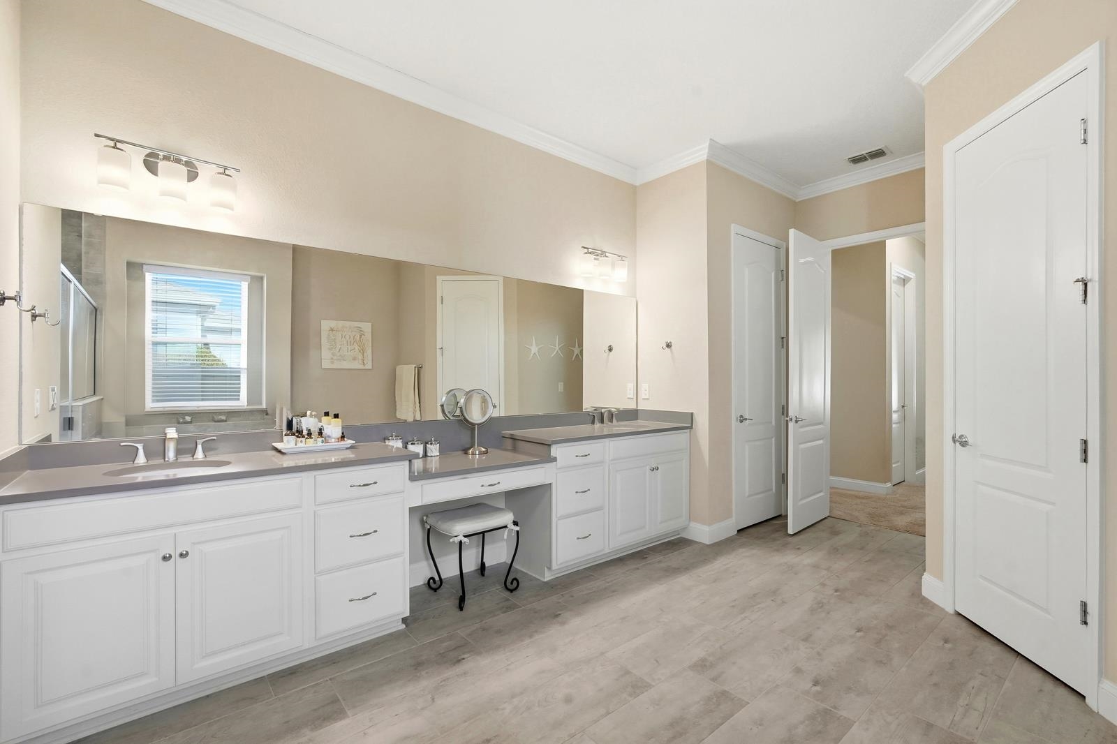 170 Antolin Way St. Augustine, FL 32095 - Photo 33 of 85 Full bathroom featuring double vanity, crown molding, and a stall shower