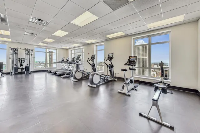 a view of a room with gym equipment