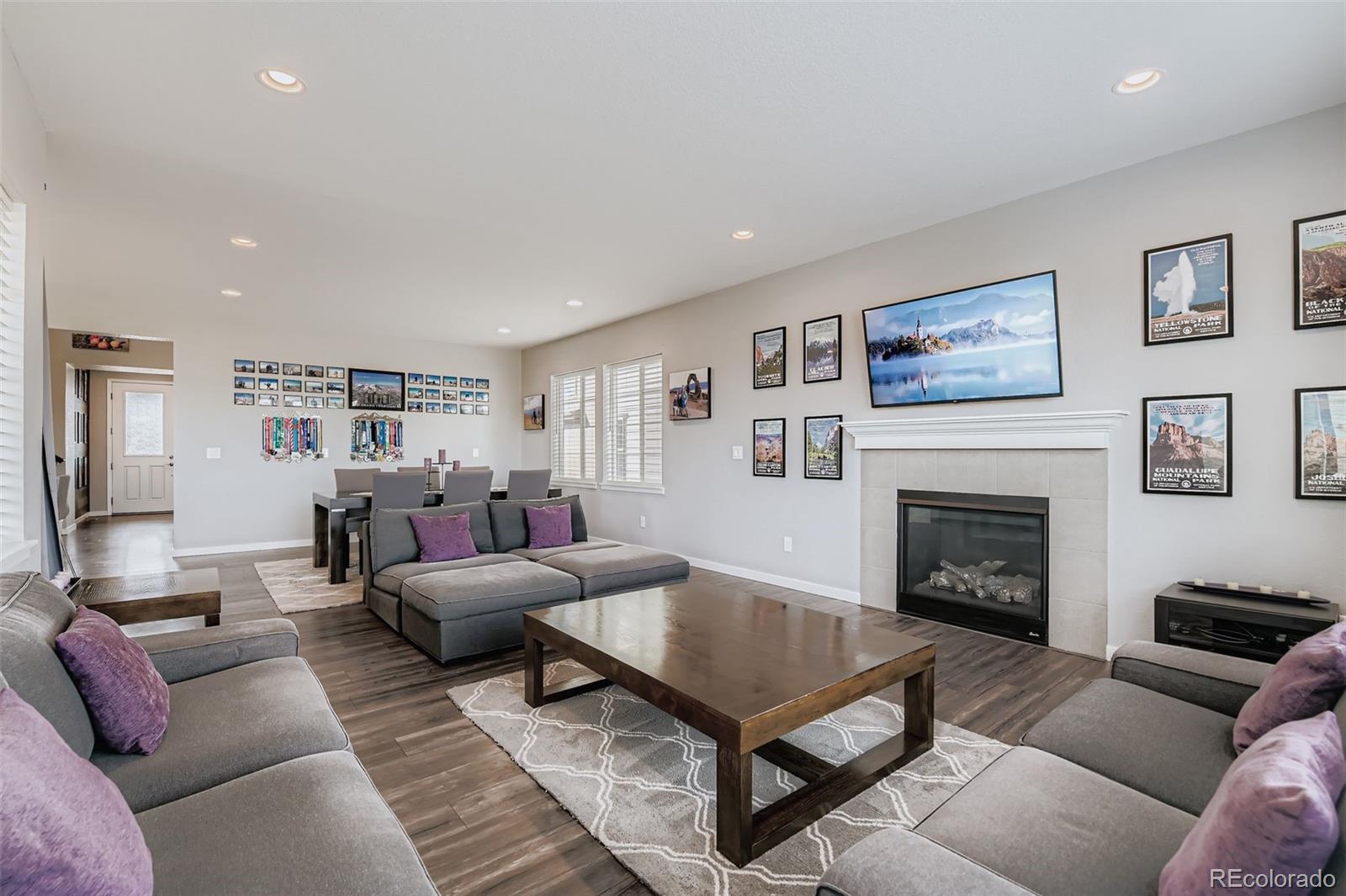86 Nova Court Erie, CO 80516 - Photo 8 of 50 a living room with furniture a flat screen tv and a fireplace