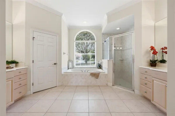 a bathroom with a double vanity sink toilet mirror and bathtub