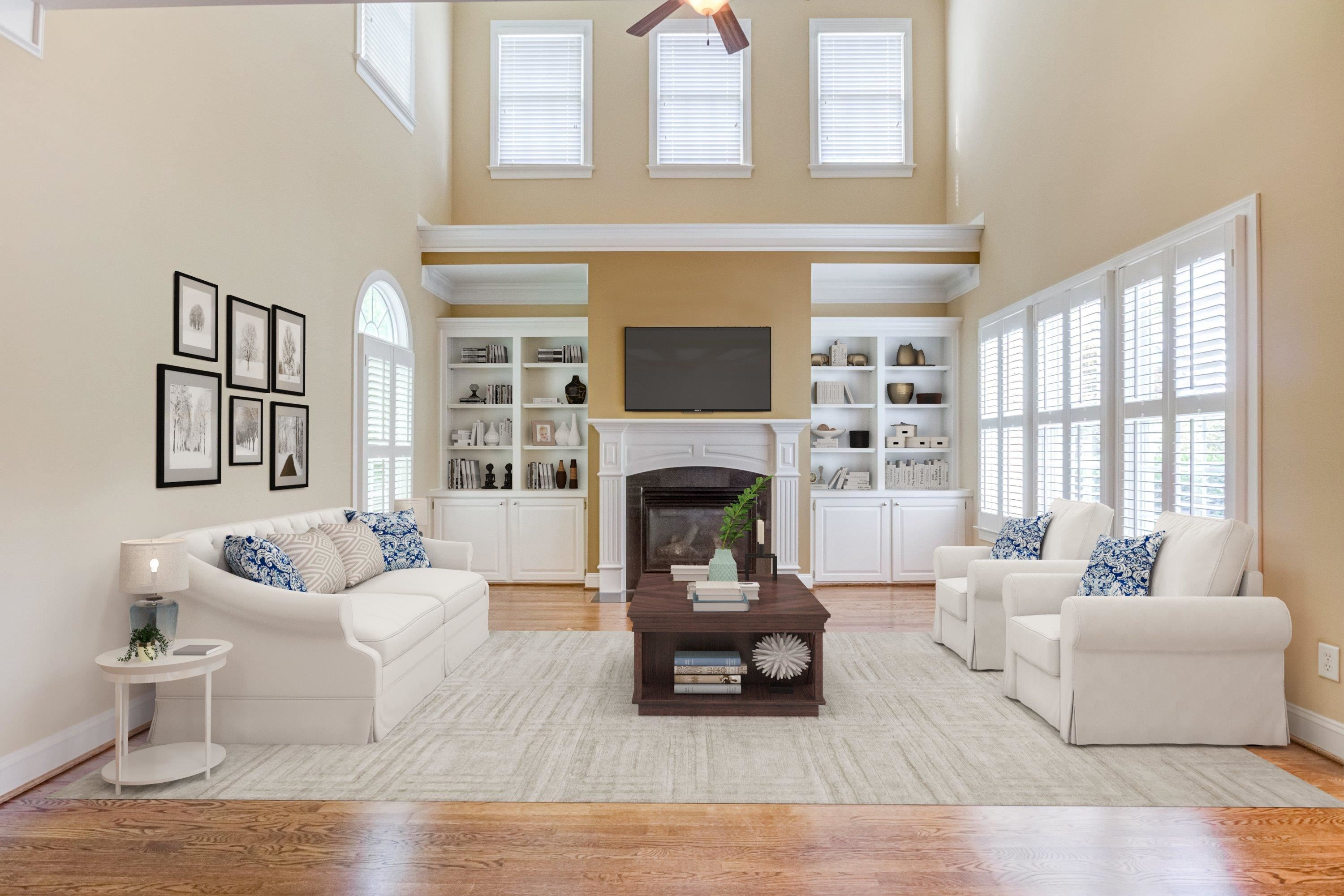 1911 Hornbeck Court Raleigh, NC 27614 - Photo 11 of 47 a living room with furniture a fireplace and a large window