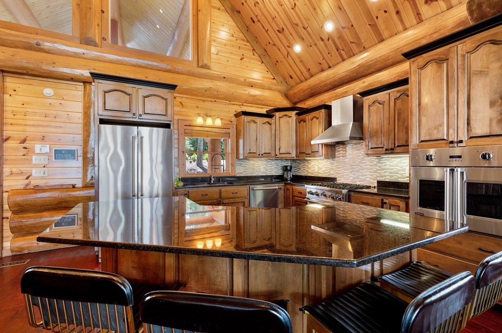 502 Overlook Drive Blue Ridge, GA 30513 - Photo 17 of 53 a kitchen with stainless steel appliances granite countertop a refrigerator a sink and a stove
