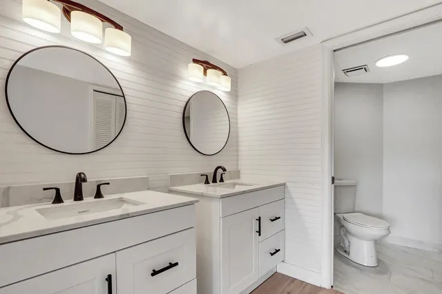 a bathroom with a toilet a sink and a mirror