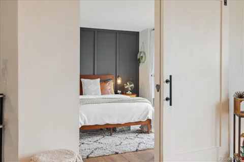 a room with a bed and a table