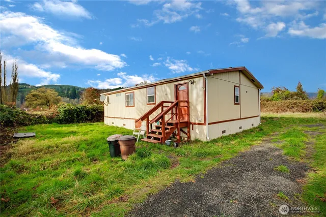 a view of a backyard with plants and a garden