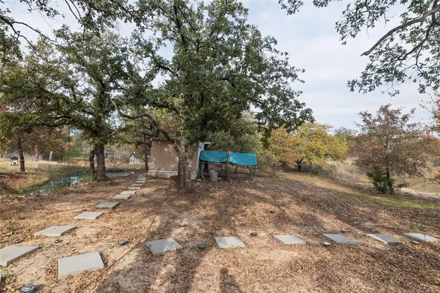 a backyard of a house with lots of green space