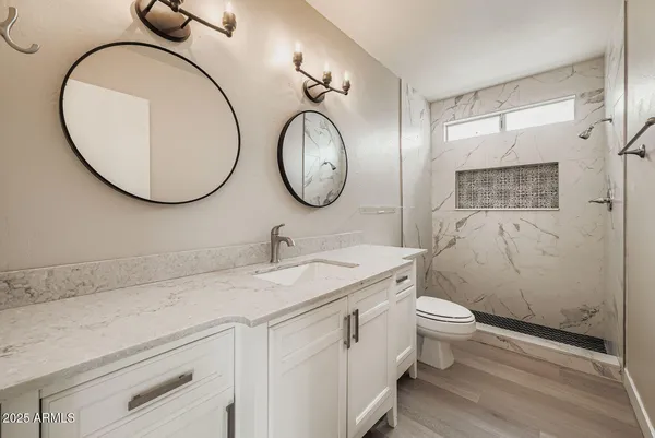 a bathroom with a toilet a sink and a mirror