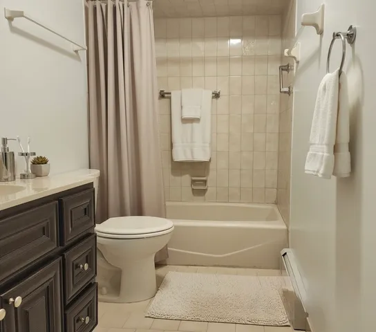 a bathroom with a toilet sink and shower
