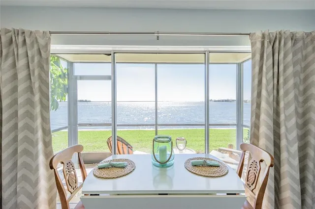 a view of a garden with an ocean