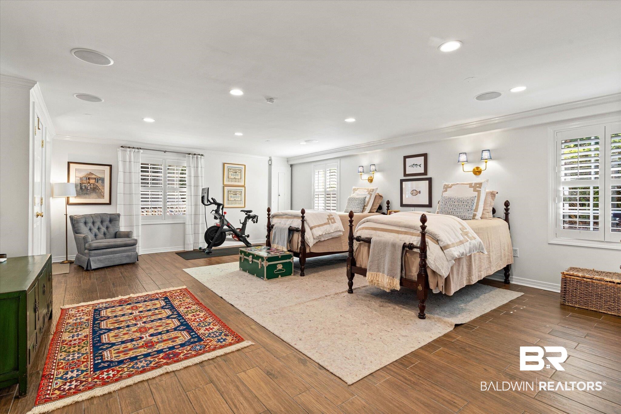 3612 Linden Lane Mobile, AL 36608 - Photo 33 of 42 Bedroom featuring ornamental molding, dark wood-style floors, and recessed lighting