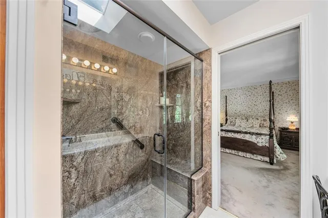 a bathroom with shower