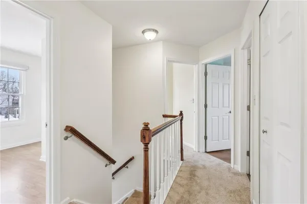 an empty room with a bathroom