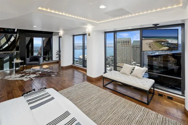 a view of a balcony with an ocean view