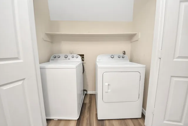 a utility room with dryer and washer
