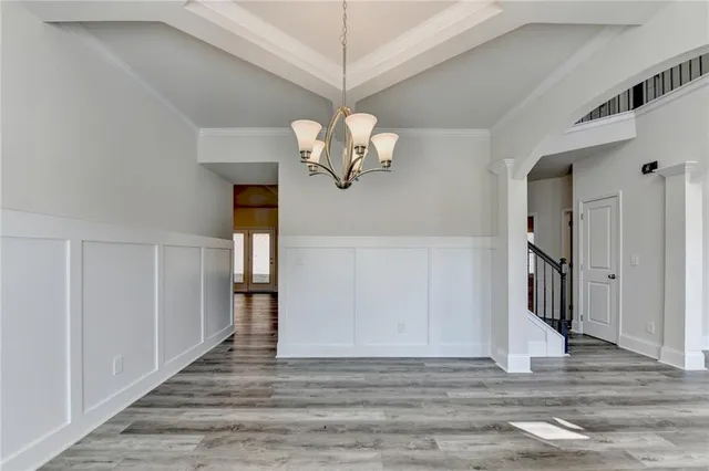 a view of a livingroom with a chandelier
