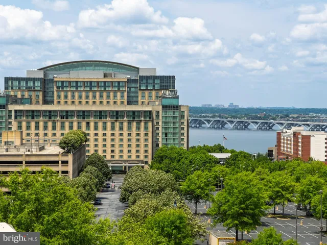 a view of a lake with a city view