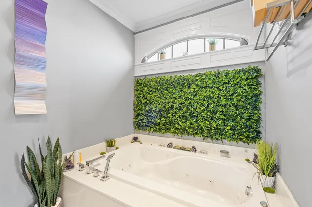 a bathroom with a bathtub and a shower