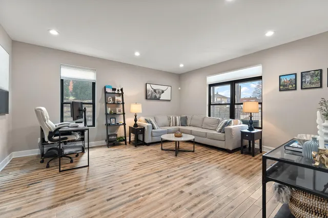 a living room with furniture and a couch