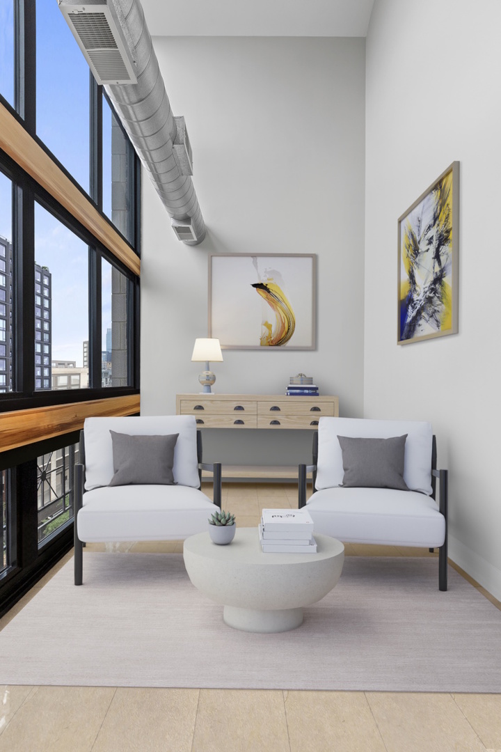 1155 West Madison Street, Unit 603 Chicago, IL 60607 - Photo 11 of 23 a living room with furniture and a fireplace