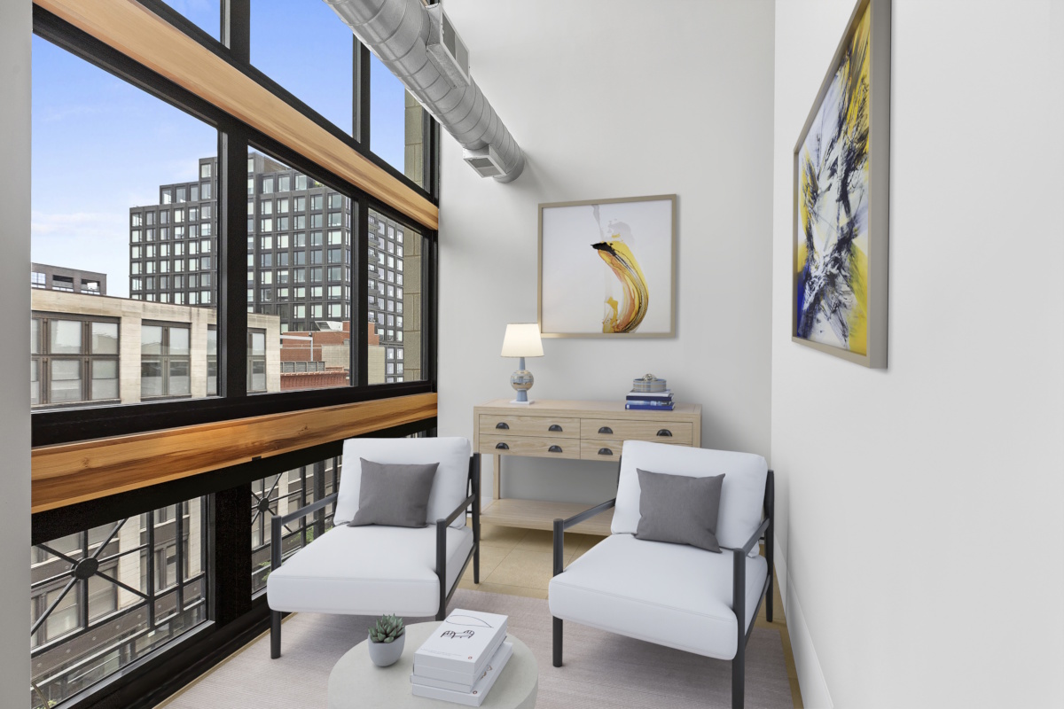 1155 West Madison Street, Unit 603 Chicago, IL 60607 - Photo 10 of 23 a living room with furniture and a large window