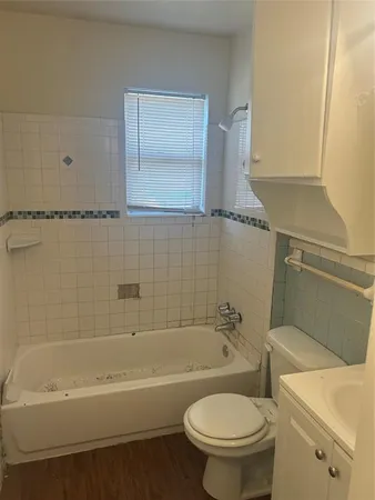 a bathroom with a toilet and a bathtub