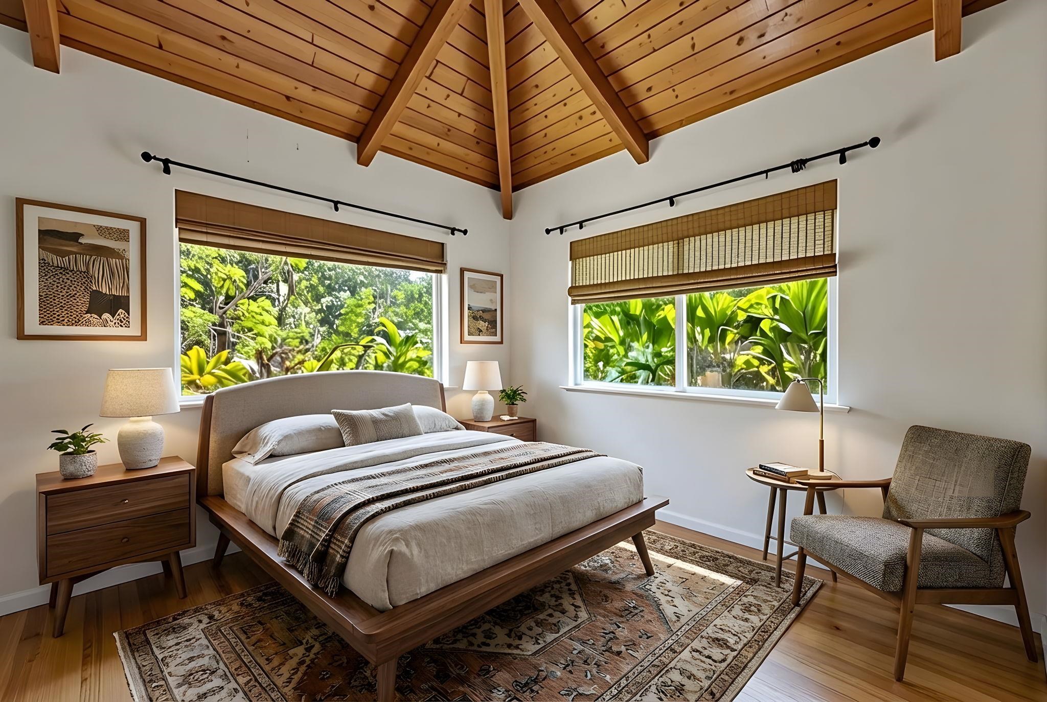 Undisclosed Address Haiku, HI 96708 - Photo 20 of 42 a bedroom with a bed chair and a window