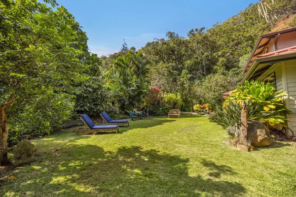 a front view of house with yard and trees