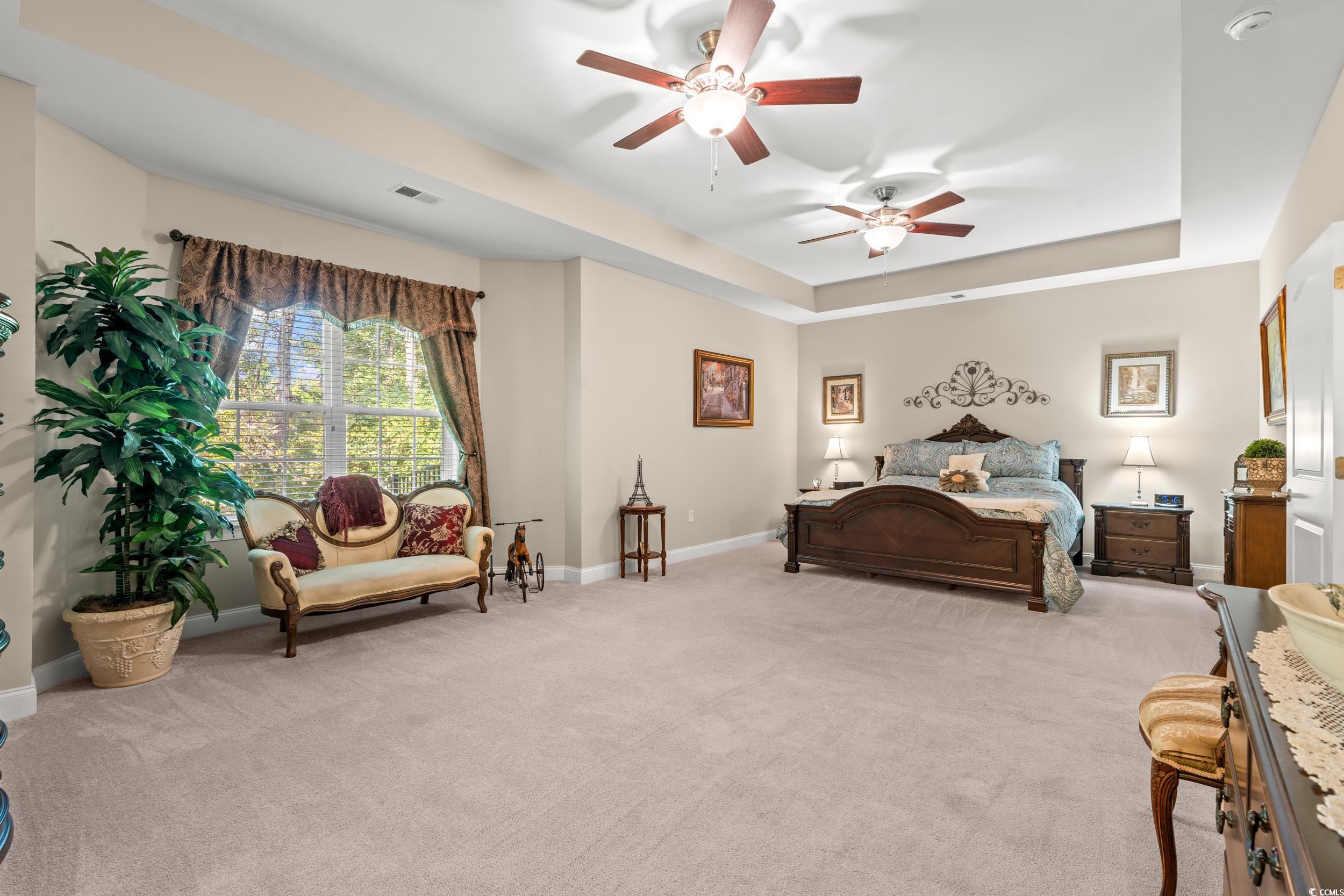 860 Tilly Lake Road Conway, SC 29526 - Photo 18 of 38 Carpeted bedroom with ceiling fan and a tray ceili