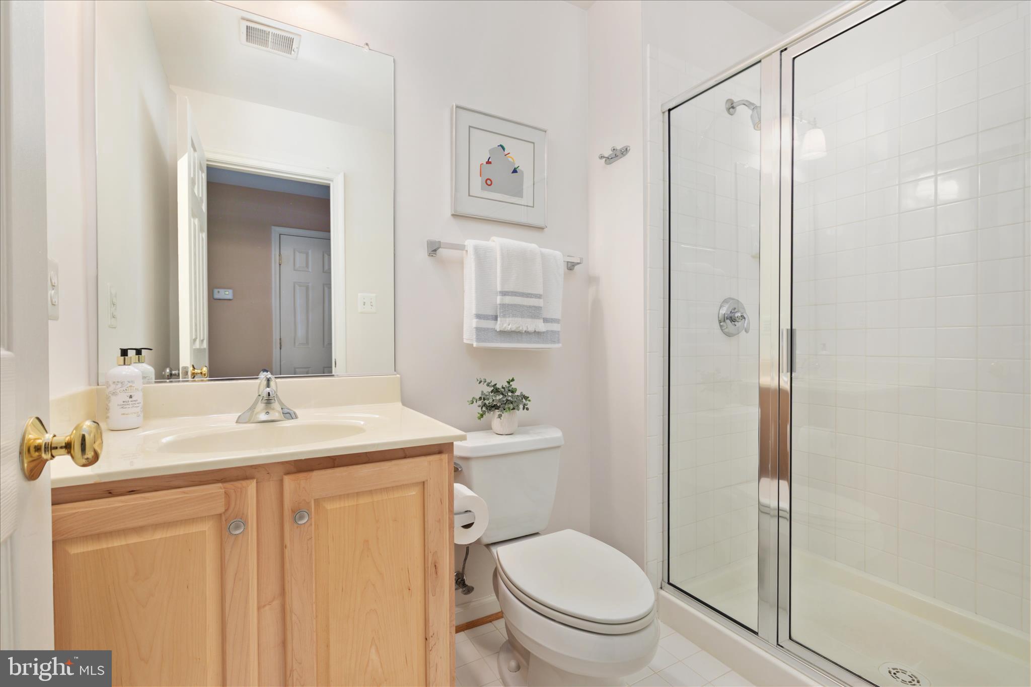 10116 Middlebrooks Terrace Nokesville, VA 20181 - Photo 49 of 78 a bathroom with a granite countertop sink toilet a mirror and shower