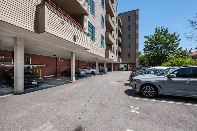 a front view of a building with plants