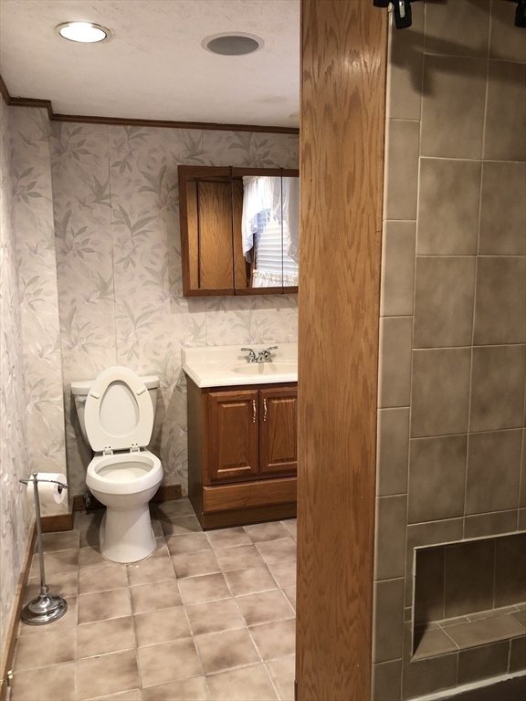 184 Middle Street, Unit 2 Braintree, MA 02184 - Photo 5 of 14 a bathroom with a granite countertop toilet and a sink