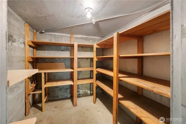 a view of an empty room with empty racks