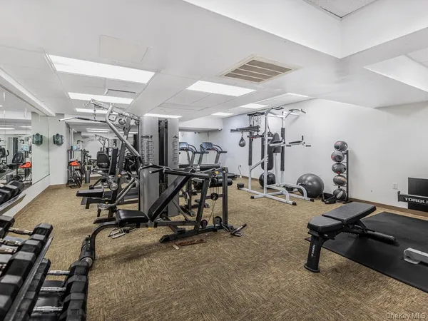a view of a room with gym equipment