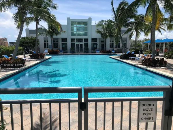 a view of a swimming pool with a yard