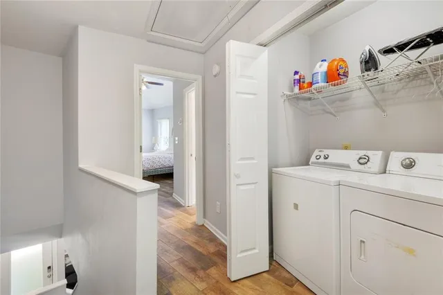 a storage room with dryer and washer