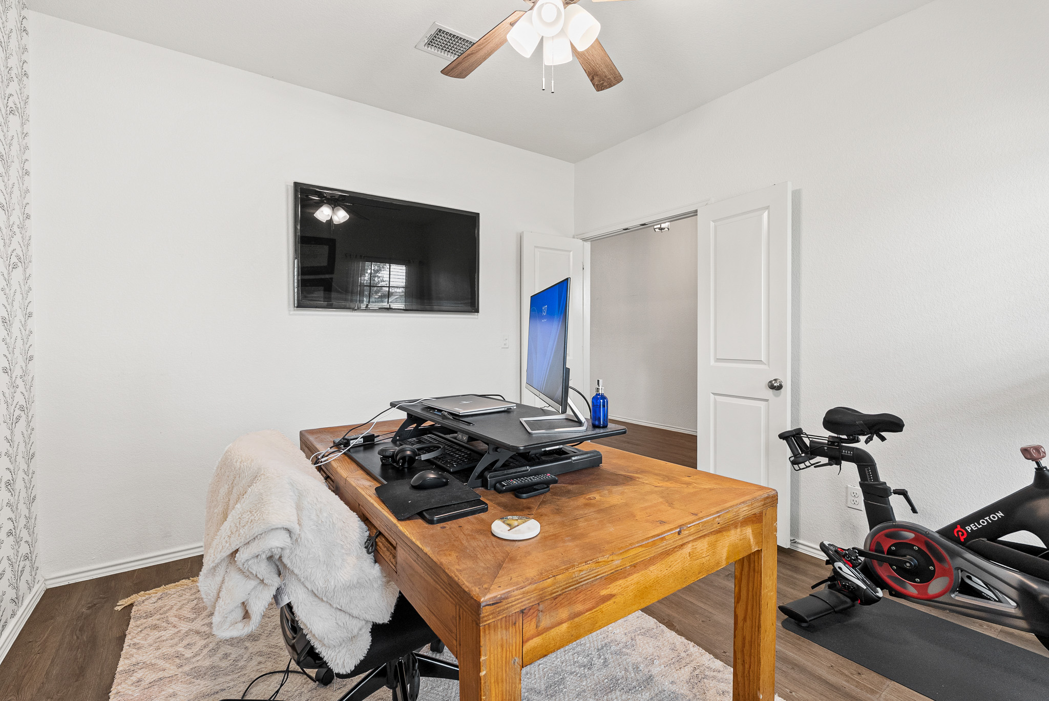 136 Copper Lane Kyle, TX 78640 - Photo 30 of 33 Office area with wood finished floors and a ceiling fan