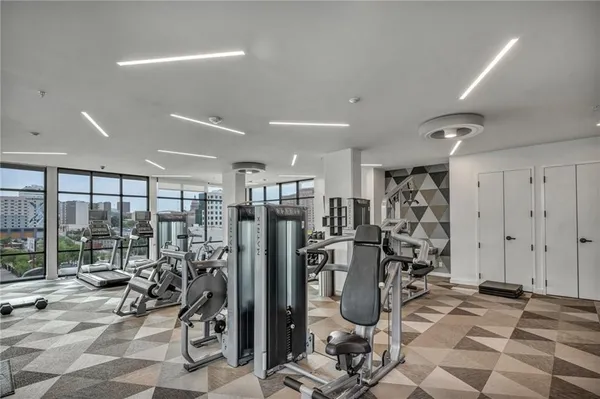 a view of a room with gym equipment