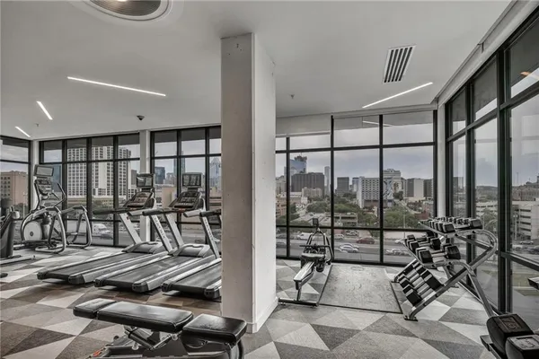 a view of a room with gym equipment