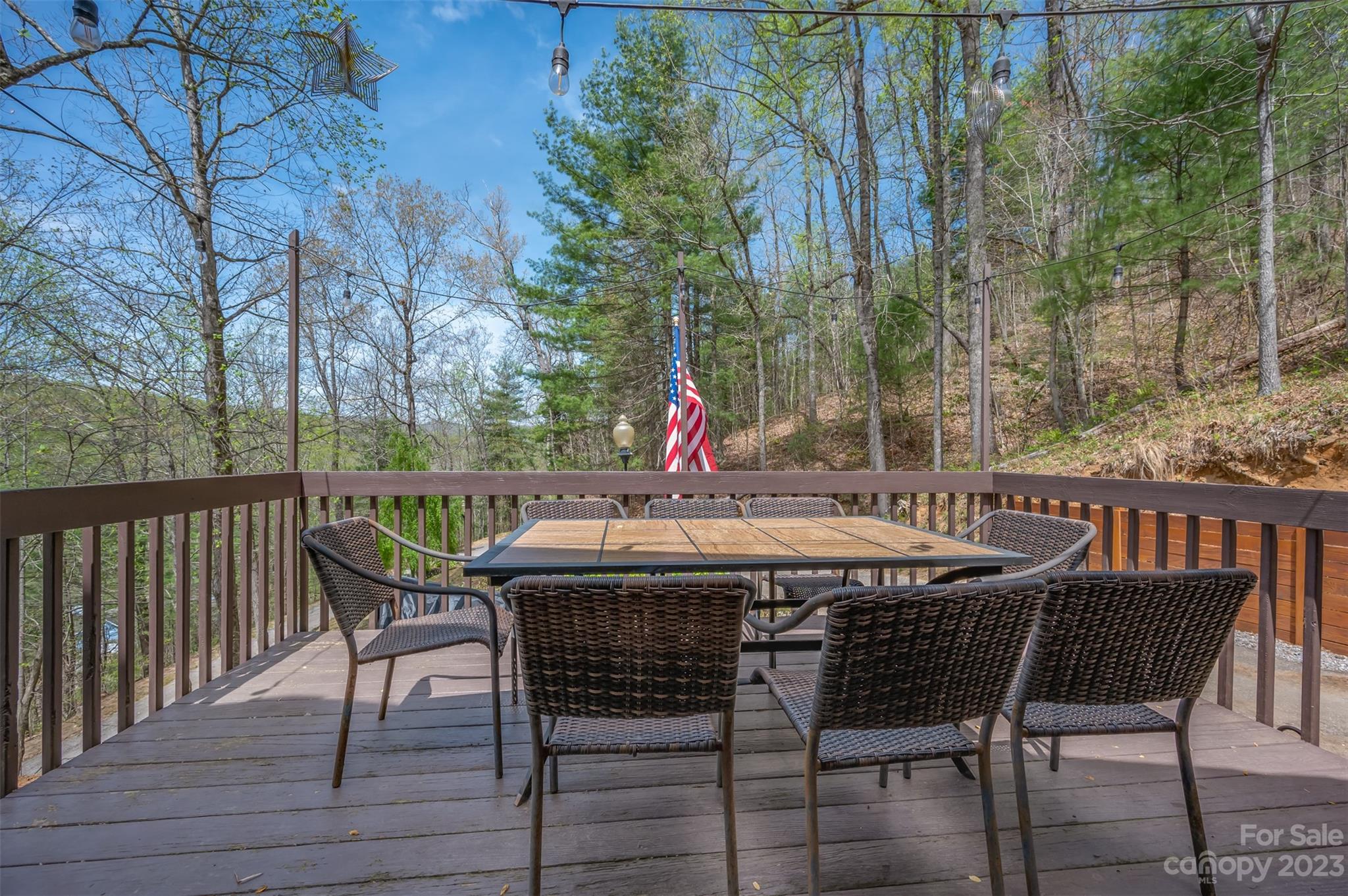 1251 Terrys Creek Road Zirconia, NC 28790 - Photo 33 of 48 a view of a chairs and table on the deck
