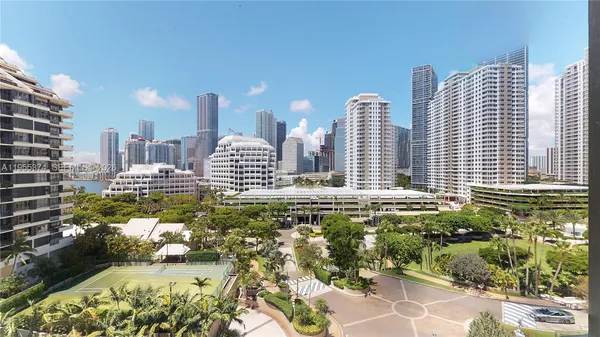 a view of a city with tall buildings