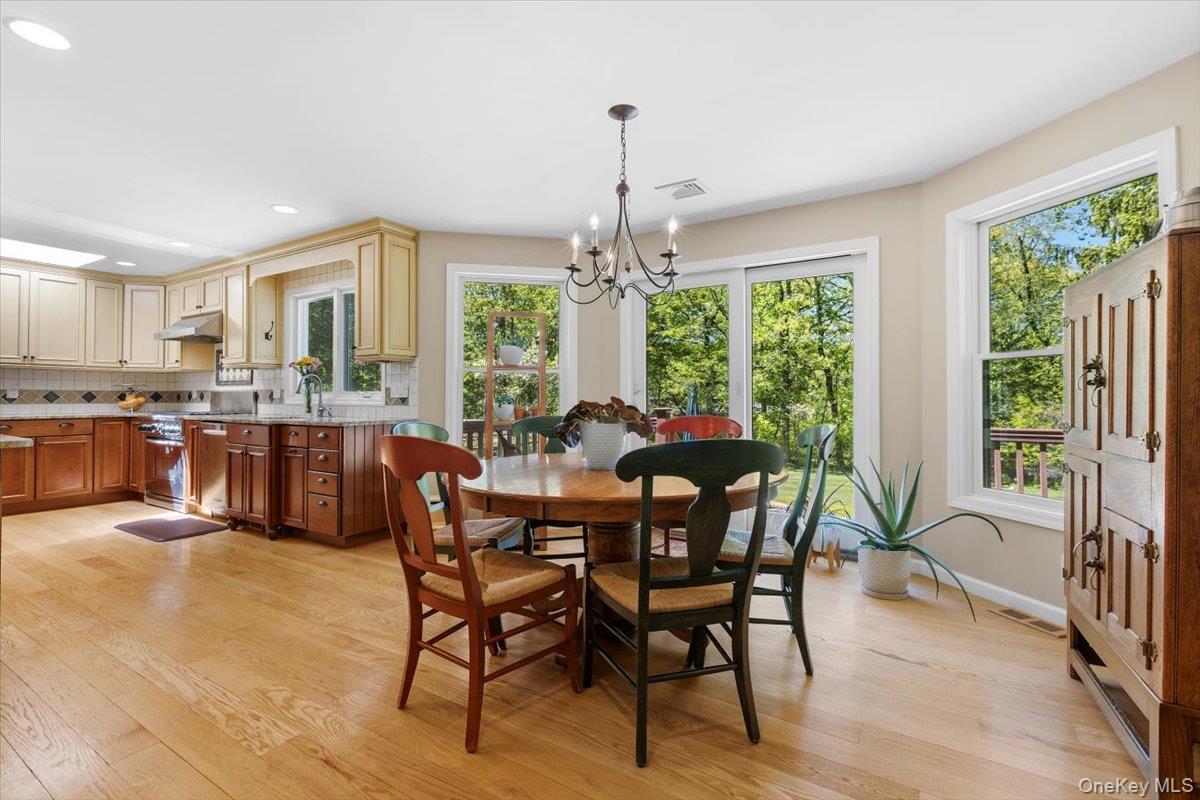 119 Edgewood Road Ossining, NY 10562 - Photo 10 of 50 The roomy Dining Area can easily accommodate extra seating as the occasion may warrant. And look at that view into the backyard! The chandelier is included. The sliding glass doors lead to a back porch and down to the rear Patio and yard.