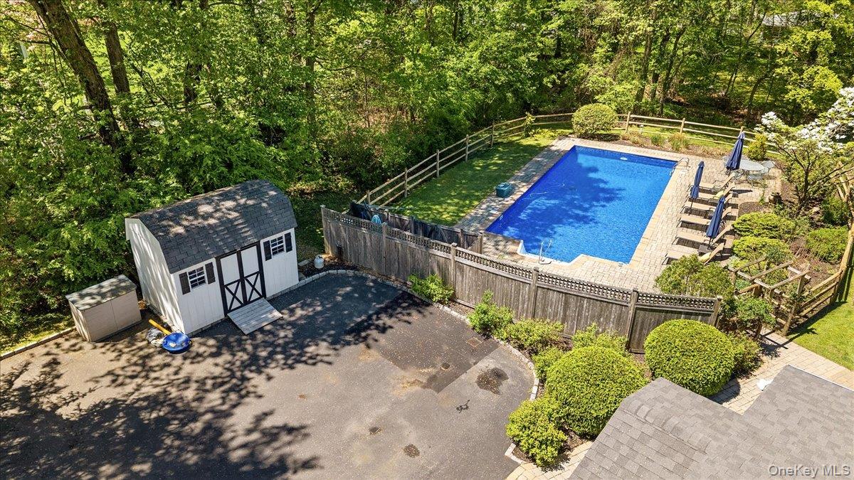119 Edgewood Road Ossining, NY 10562 - Photo 41 of 50 Aerial view of fenced Pool & Patio area, plus the large Shed next to the Driveway for extra storage.