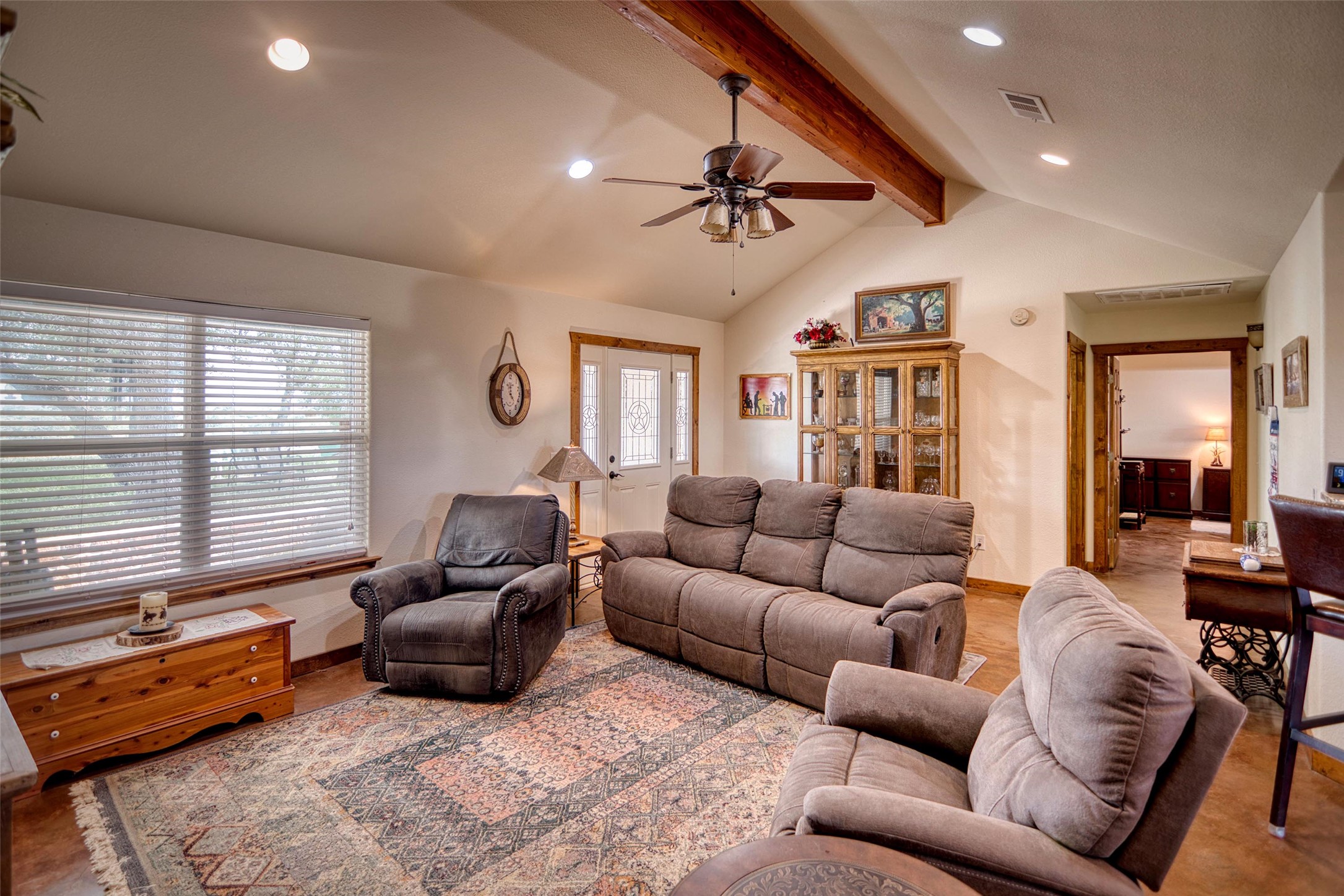 12119 Highway 29 Llano, TX 78643 - Photo 4 of 40 Living area featuring a ceiling fan and recessed lighting